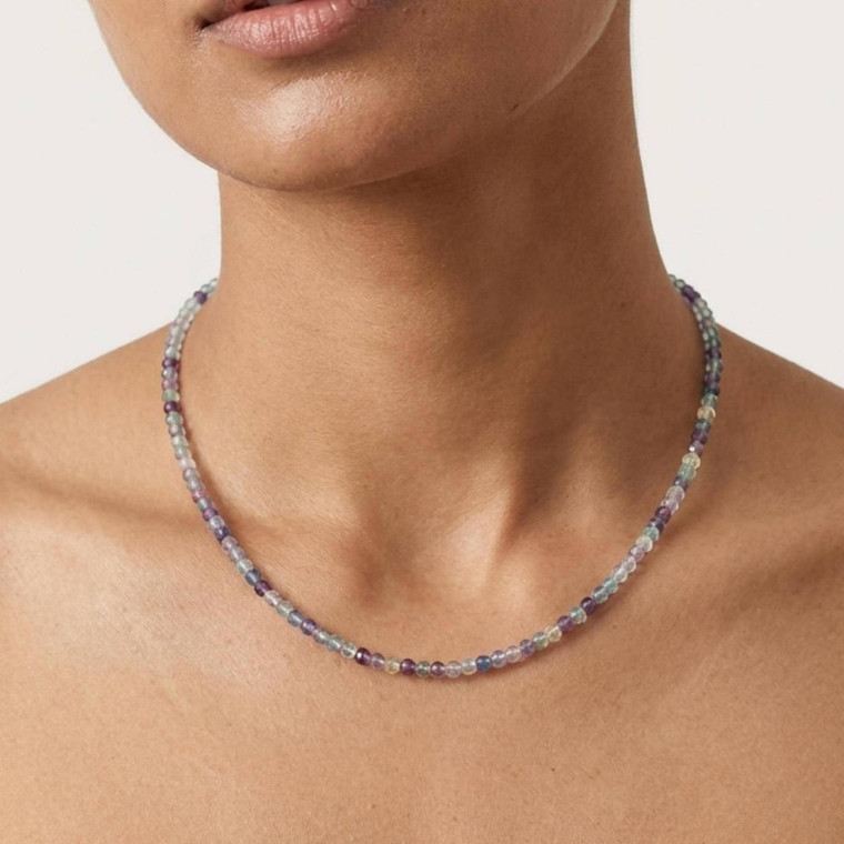 Dainty Faceted Fluorite Gemstone Necklace (3mm Beads) 