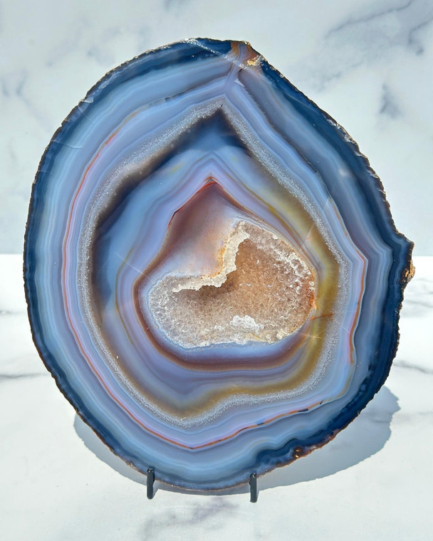 Banded Blue Agate Slab with Druzy Center - Front Polished - No.85 