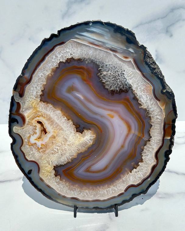 Banded Agate Slab with Quartz Druzy Pocket- Front Polished - No.91 