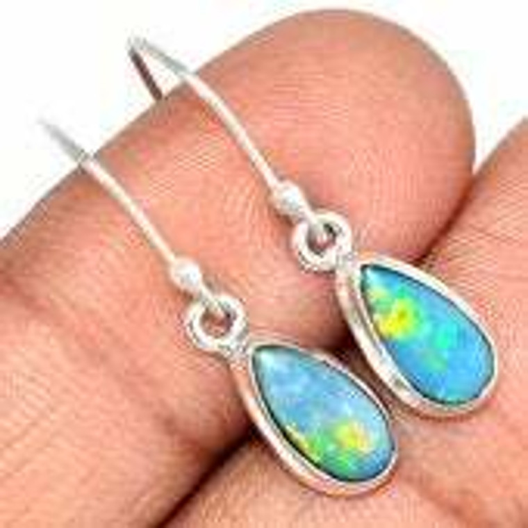 Australian Opal Polished Teardrop Dangle Earrings - Sterling Silver - 283