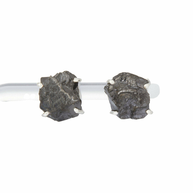 Shungite Raw Natural Stud Earrings - Sterling Silver
