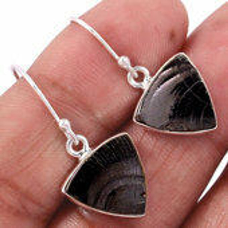 Elite Shungite Raw Triangle Dangle Earrings - Sterling Silver - 461