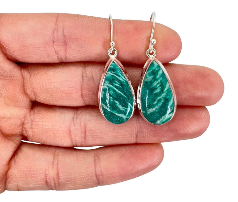 Amazonite Polished Teardrop Dangle Earrings - Sterling Silver - No.247 