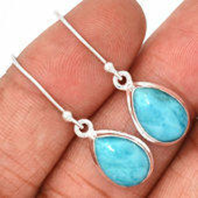 Larimar Polished Teardrop Dangle Earrings - Sterling Silver - 1783