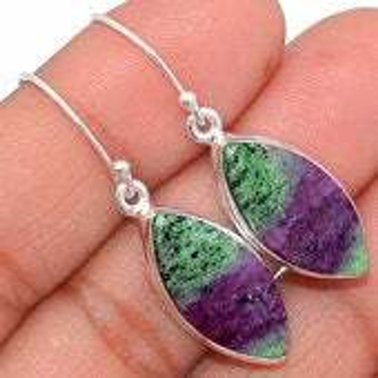 Ruby In Zoisite Polished Marquise Dangle Earrings - Sterling Silver - 49