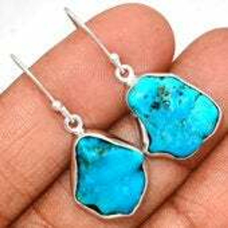 Natural Turquoise Raw Natural Dangle Earrings - Sterling Silver - 210