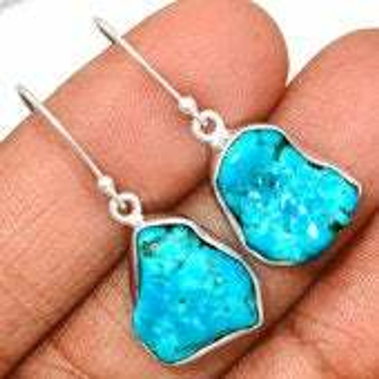 Natural Turquoise Raw Natural Dangle Earrings - Sterling Silver - 239