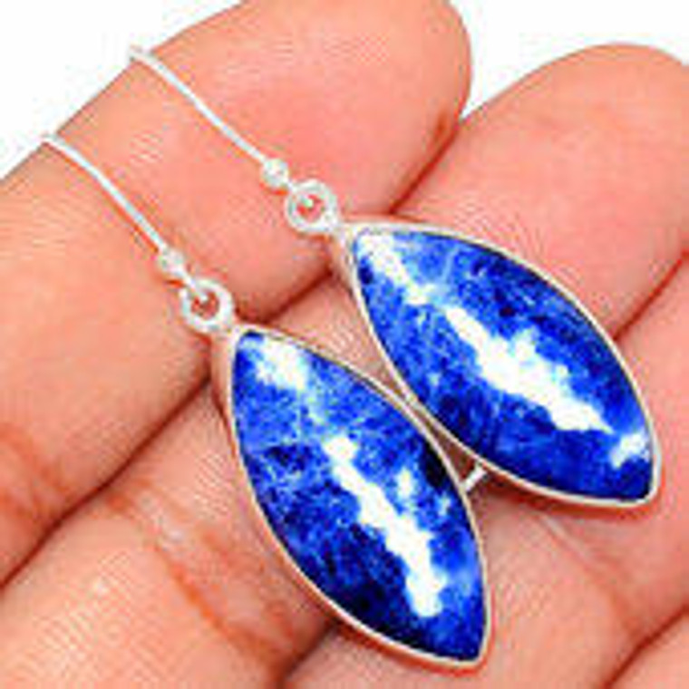 Sodalite Polished Marquise Dangle Earrings - Sterling Silver - 394
