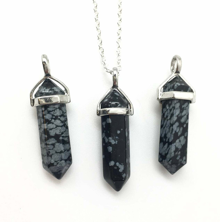 Snowflake Obsidian Polished Point Pendant in Capped Setting