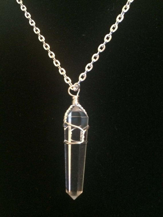 Clear Quartz Raw Point Pendant in Wire Wrapped Setting