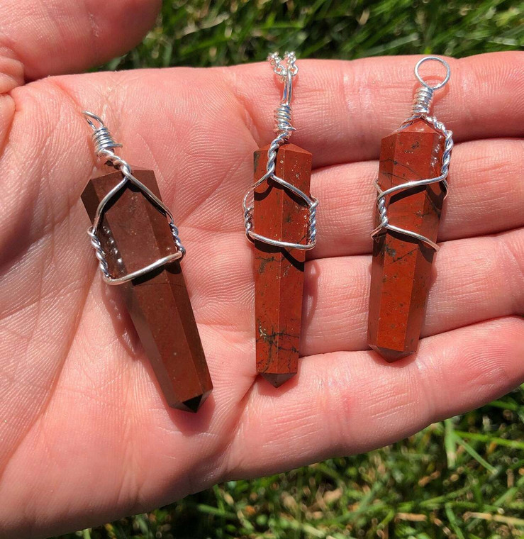 Red Jasper Polished Point Pendant in Wire Wrapped Setting