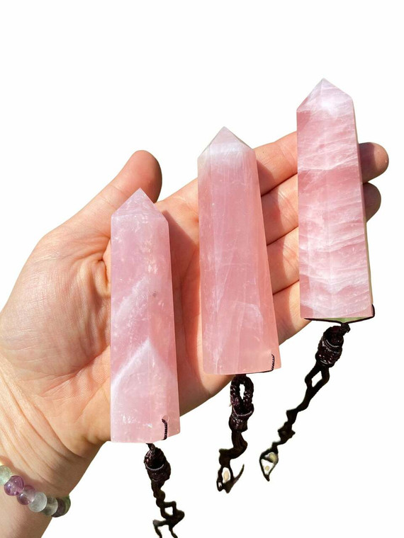 Rose Quartz Pendant with 28 Adjustable Black Cord - Polished Point Pendant in Drilled Setting