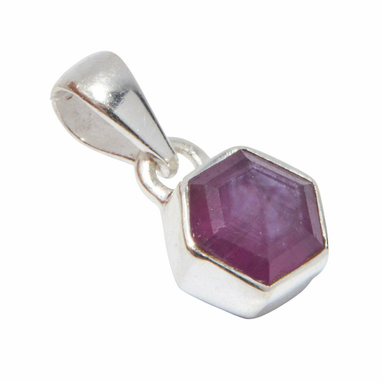 Stalactite Ruby Polished Hexagon Pendant in Bezel Setting - Sterling Silver