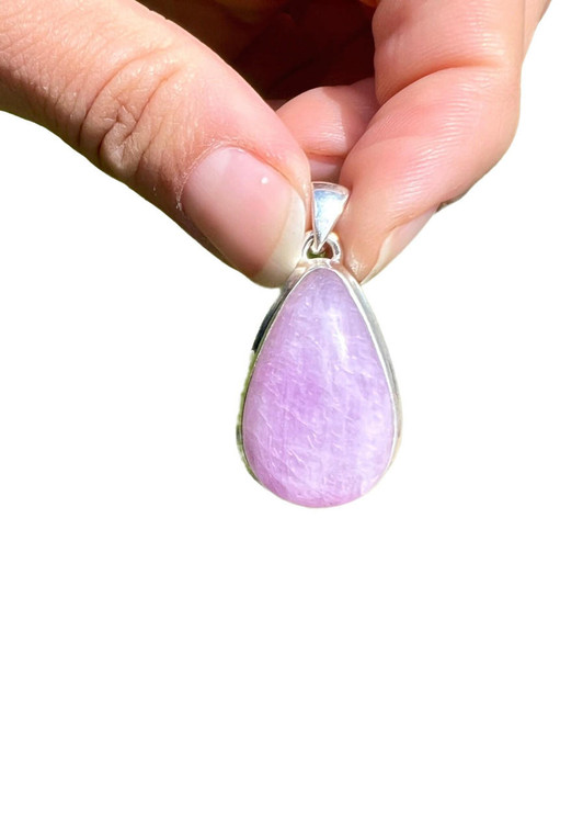 Pink Kunzite Polished Teardrop Pendant - Sterling Silver - No.320 