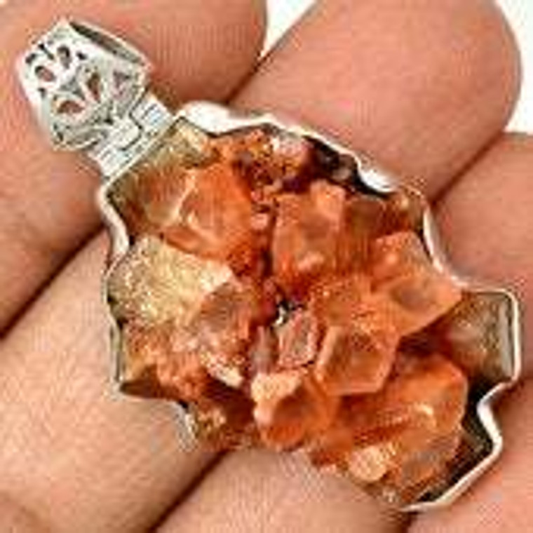 Aragonite Raw Natural Pendant in Bezel Setting - Sterling Silver - 145