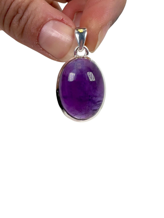 Amethyst Polished Oval Pendant - Sterling Silver - No.1660 