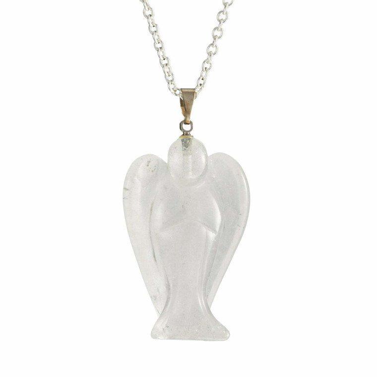 Clear Quartz Raw Angel Pendant in Drilled Setting