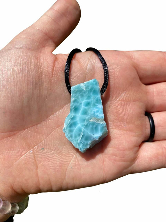 Larimar Pendant with 28 Adjustable Black Cord - Polished Natural Pendant in Drilled Setting