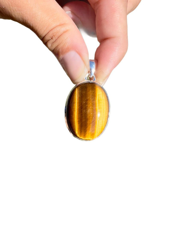 Tigers Eye Polished Oval Pendant - Sterling Silver - No.1285 