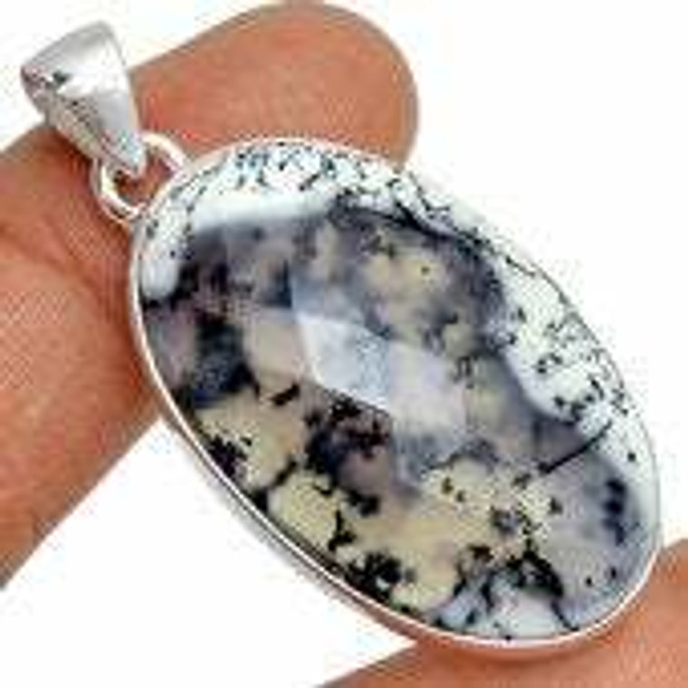 Dendritic Agate Polished Oval Pendant in Bezel Setting - Sterling Silver - 207