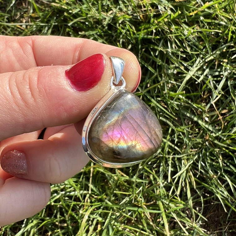 Purple Labradorite Polished Teardrop Pendant in Bezel Setting - Sterling Silver - 858