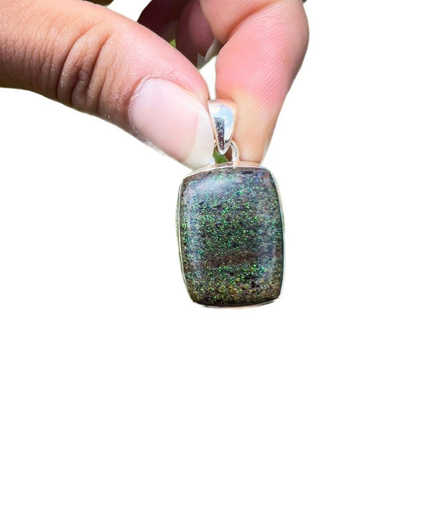 Black Opal Polished Rectangle Pendant - Sterling Silver - No.373 