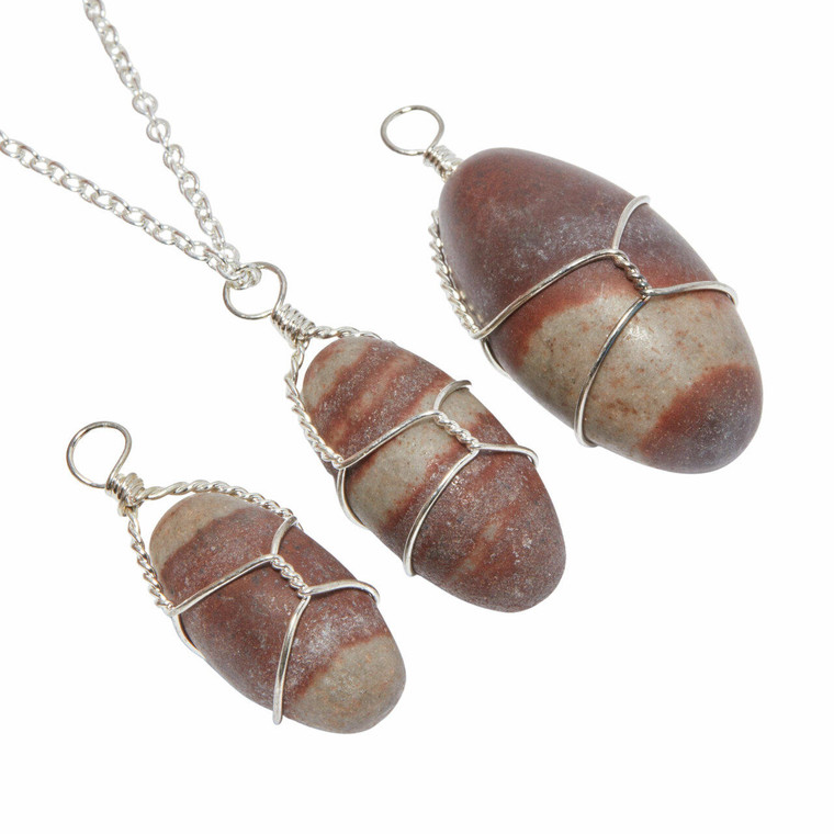 Shiva Lingam Polished Oval Pendant in Wire Wrapped Setting