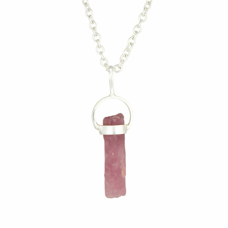 Pink Tourmaline Raw Pendant in Capped Setting