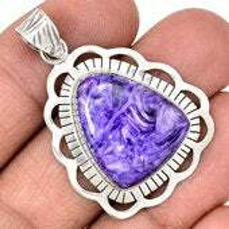 Charoite Polished Pendant in Bezel Setting - Sterling Silver - 1234