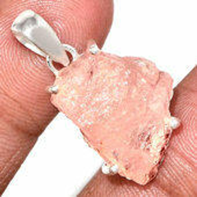 Morganite Raw Natural Pendant in Prong Setting - Sterling Silver - 358