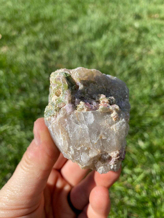 Raw Green Tourmaline and Clear Quartz Crystal - 44