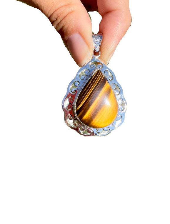 Tigers Eye Polished Teardrop Pendant - Sterling Silver - No.1237 