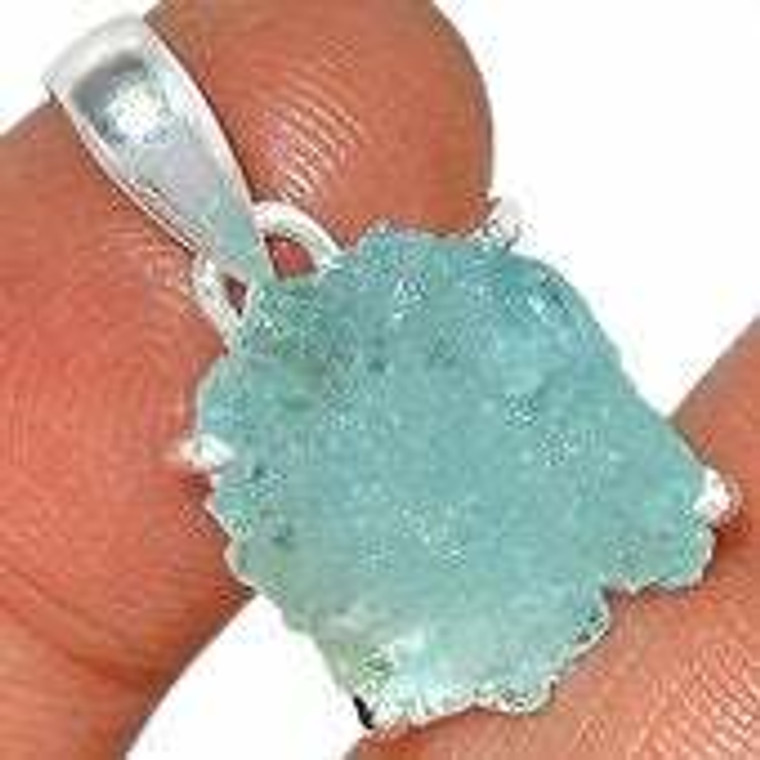 Aquamarine Raw Natural Pendant in Prong Setting - Sterling Silver - 461