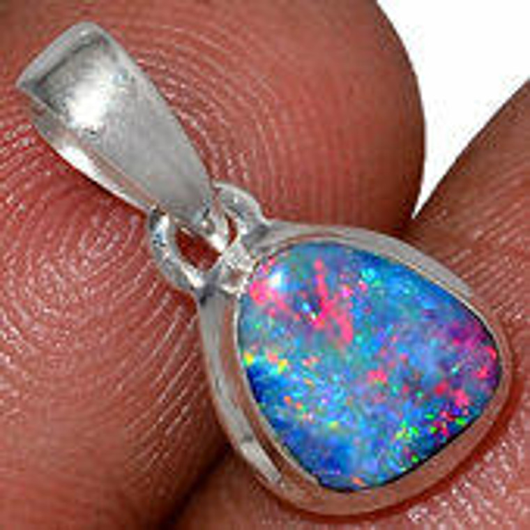 Blue Opal Polished Natural Pendant in Bezel Setting - Sterling Silver - 1547