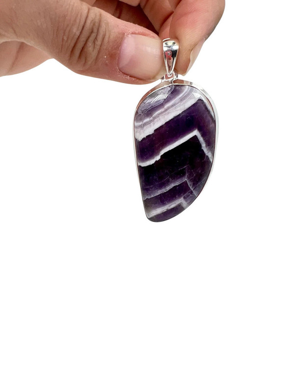 Chevron Amethyst Polished Natural Pendant - Sterling Silver - No.608 