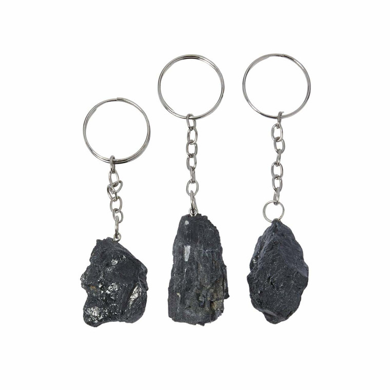 Raw Black Tourmaline Stone Keychain