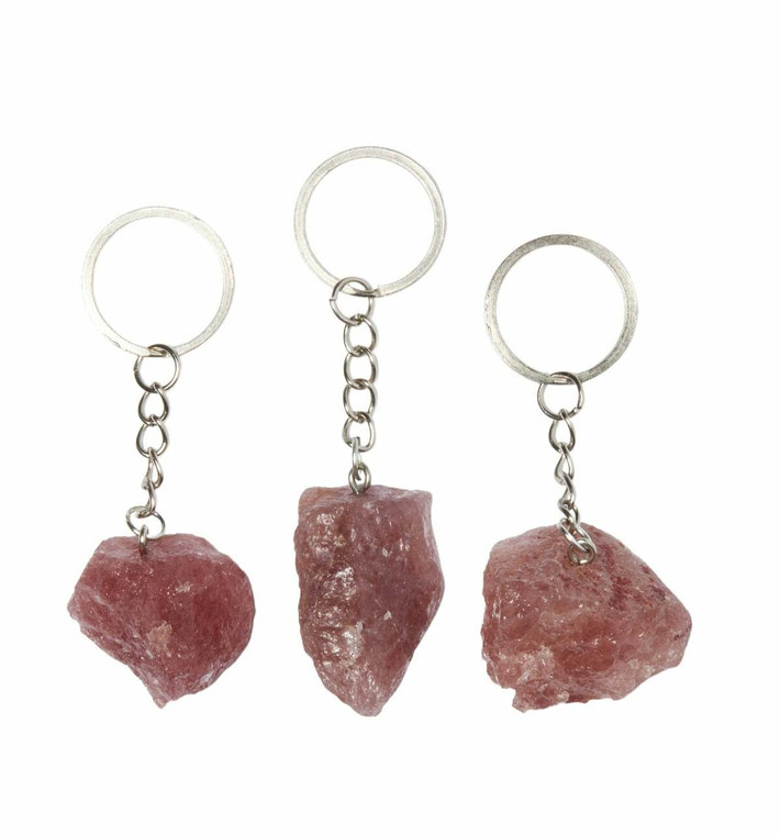 Raw Strawberry Quartz Crystal Keychain