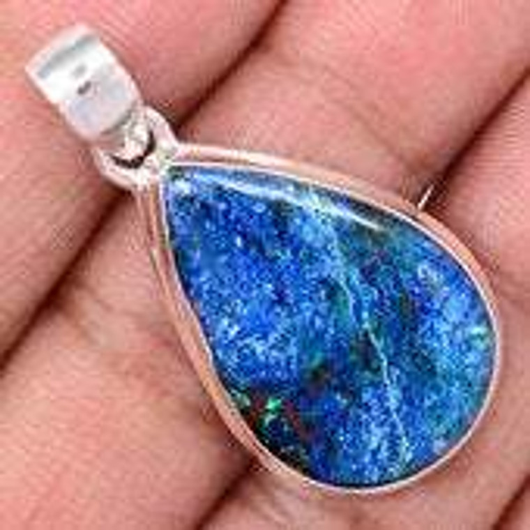 Shattuckite Polished Teardrop Pendant in Bezel Setting - Sterling Silver - 496