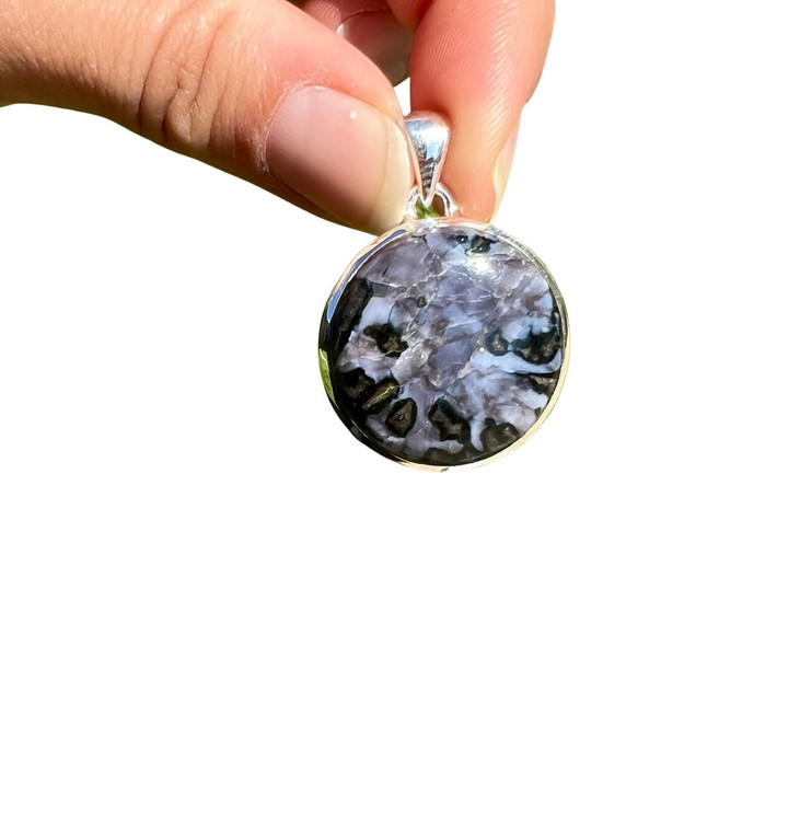 Indigo Gabbro Polished Round Pendant - Sterling Silver - No.145 