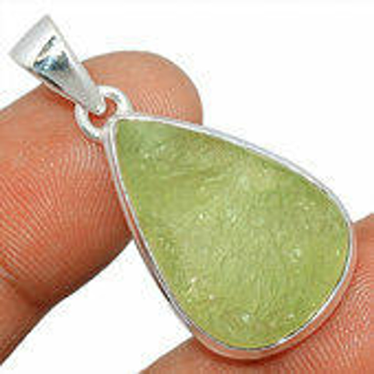 Prehnite Polished Teardrop Pendant in Bezel Setting - Sterling Silver - 95