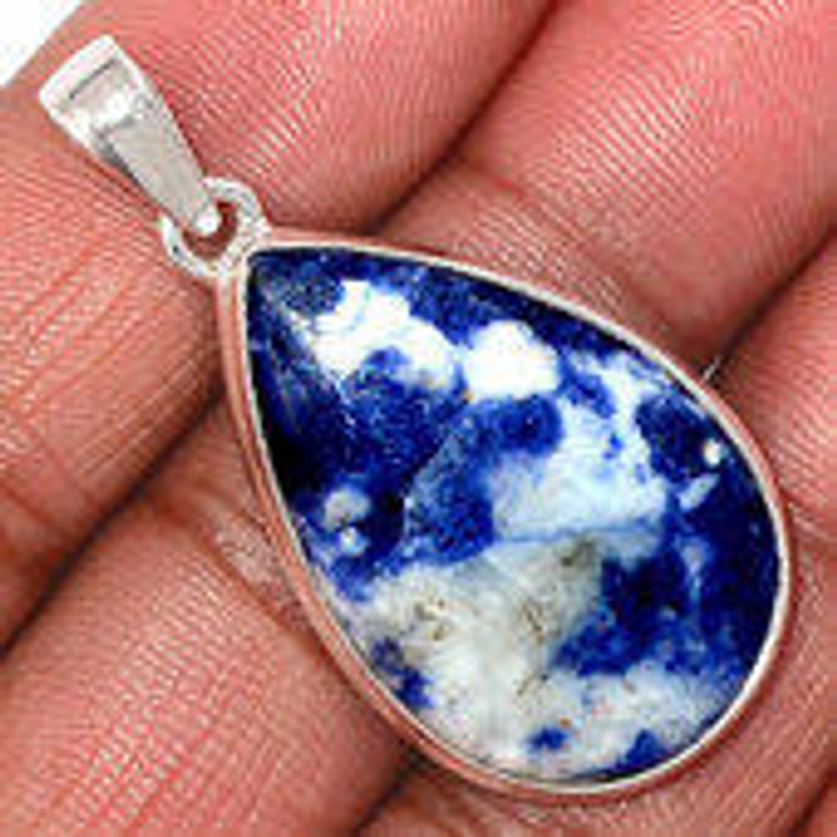 Sodalite Polished Teardrop Pendant in Bezel Setting - Sterling Silver - 489