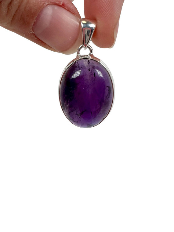 Amethyst Polished Oval Pendant - Sterling Silver - No.1714 