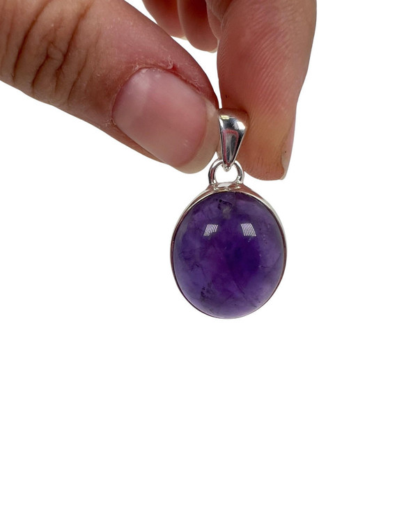 Amethyst Polished Oval Pendant - Sterling Silver - No.1752 