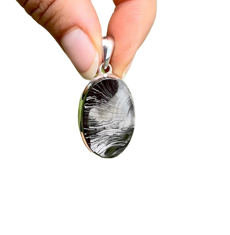 Shungite Raw Oval Pendant - Sterling Silver - No.1399 