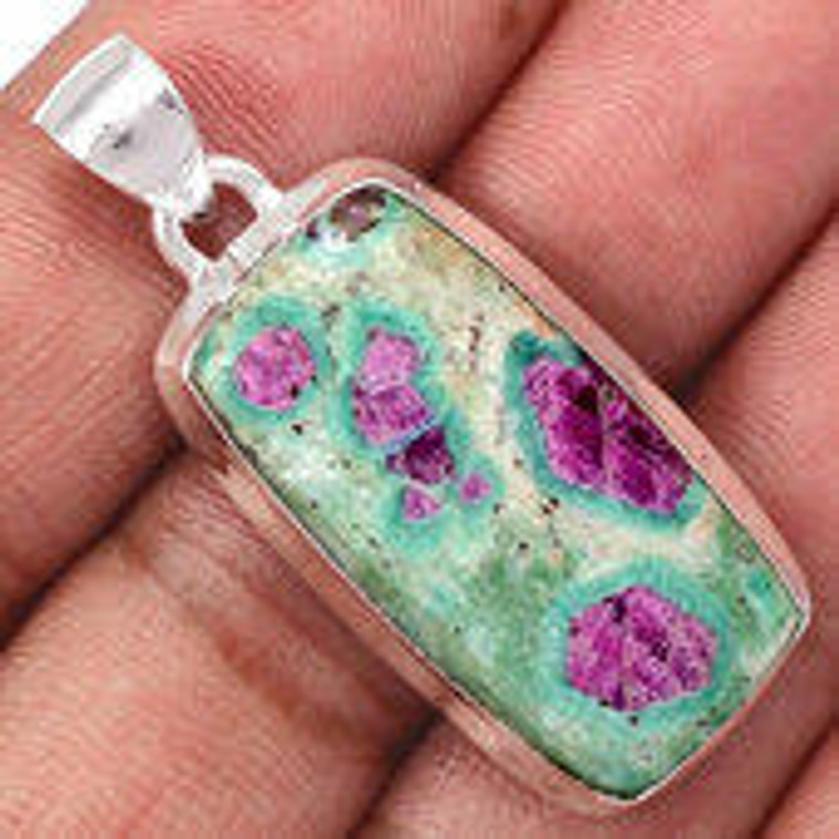 Ruby in Fuchsite Polished Rectangle Pendant in Bezel Setting - Sterling Silver - 1207