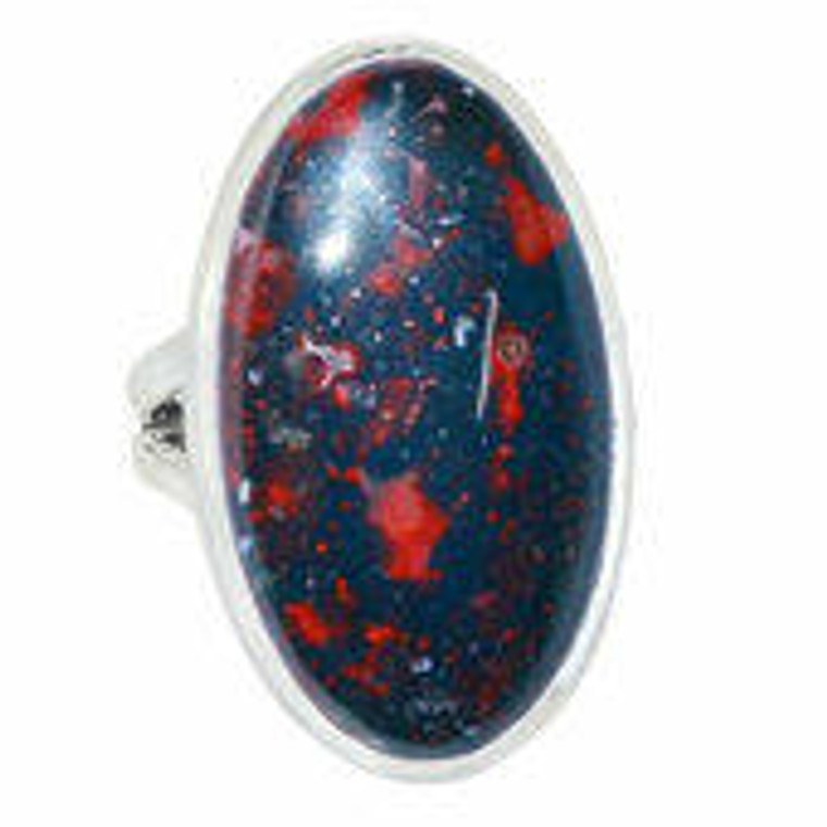 Bloodstone Ring in Sterling Silver, SIZE 7 US - Polished Oval Ring in Bezel Setting - 401