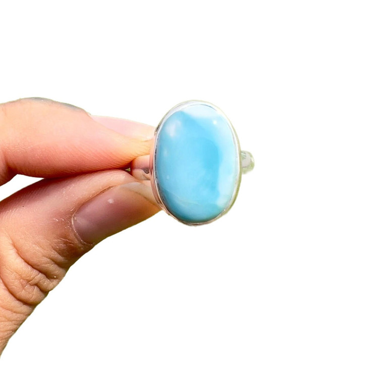 Larimar Ring in Sterling Silver, SIZE: 7 US - Polished Oval Ring - No.1706 