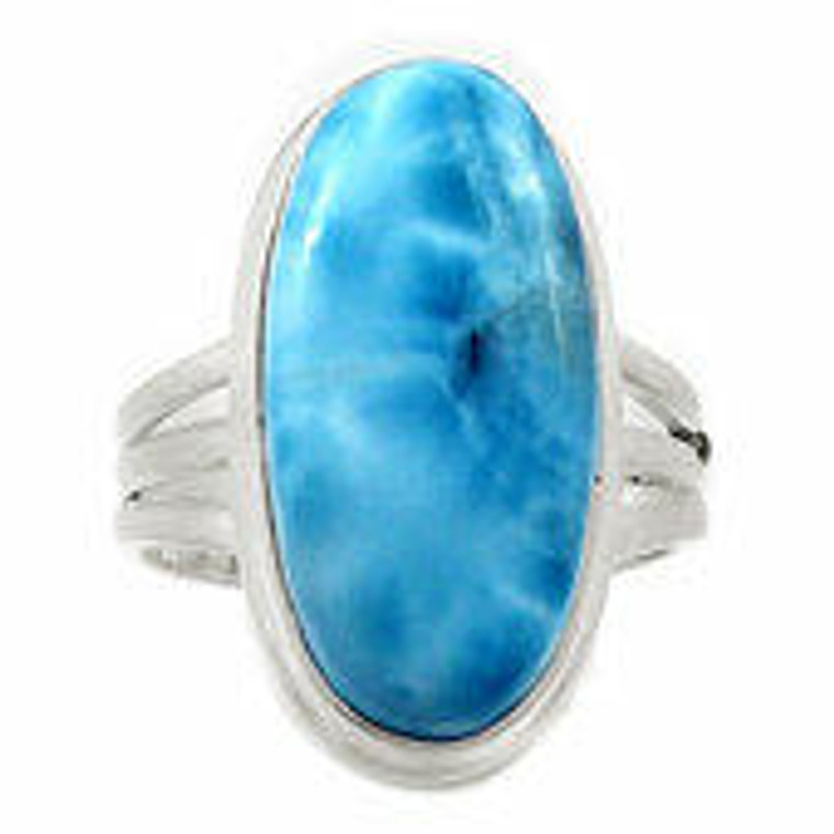 Larimar Ring in Sterling Silver, SIZE 8.5 US - Polished Oval Ring in Bezel Setting - 1653