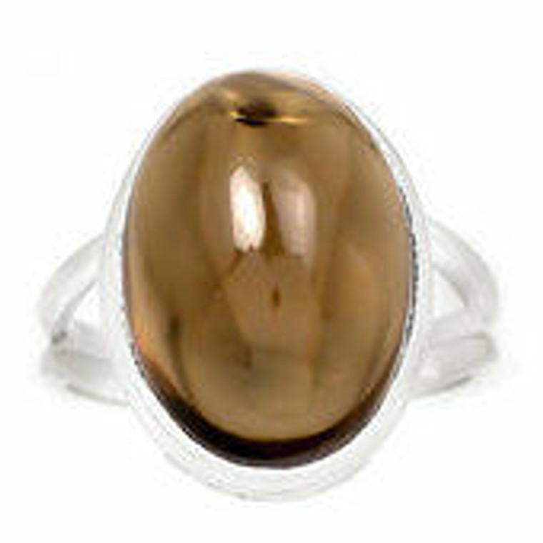 Smoky Quartz Ring in Sterling Silver, SIZE 9 US - Polished Oval Ring in Bezel Setting - 236