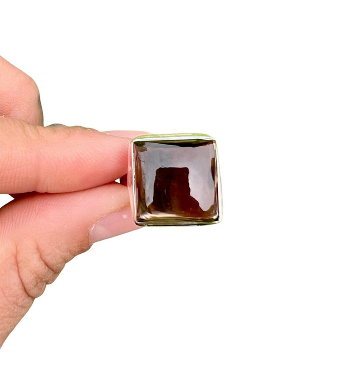 Smoky Quartz Ring in Sterling Silver, SIZE: 7 US - Polished Square Ring - No.241 